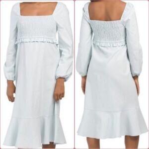 Women's  7 For All Mankind Dress Large Light Blue Linen Smocked Squareneck Small